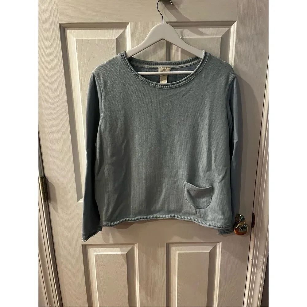 J. Jill Light Blue Boxy Picketed Crew Neck Sweater sz M